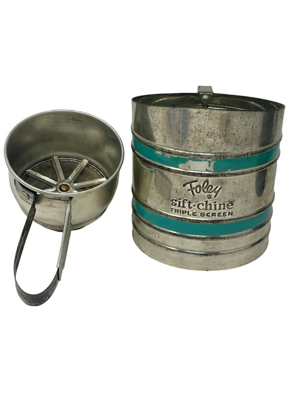 Set Of 2 Vintage Foley Sifters Sift Chine Triple Screen And 1 Cup Duster